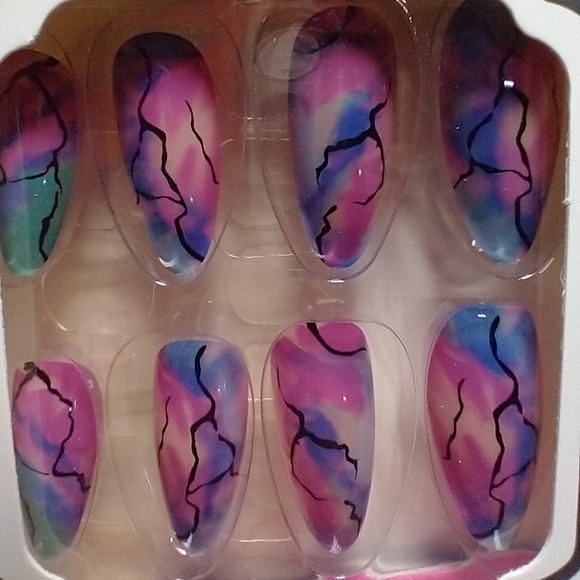 Press on nails purple pink lightning multicolor colorful nail set - Picture 1 of 3